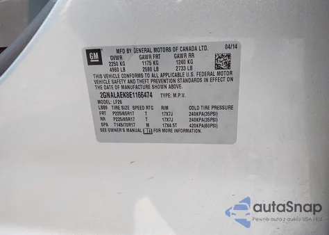 2014 Chevrolet Equinox Ls from USA, damaged, VIN 2GNALAEK8E1166474